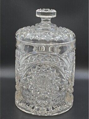 Vintage Imperial Glass Hobstar Roanoke Biscuit Barrel Cracker Jar w/Lid 7.75"
